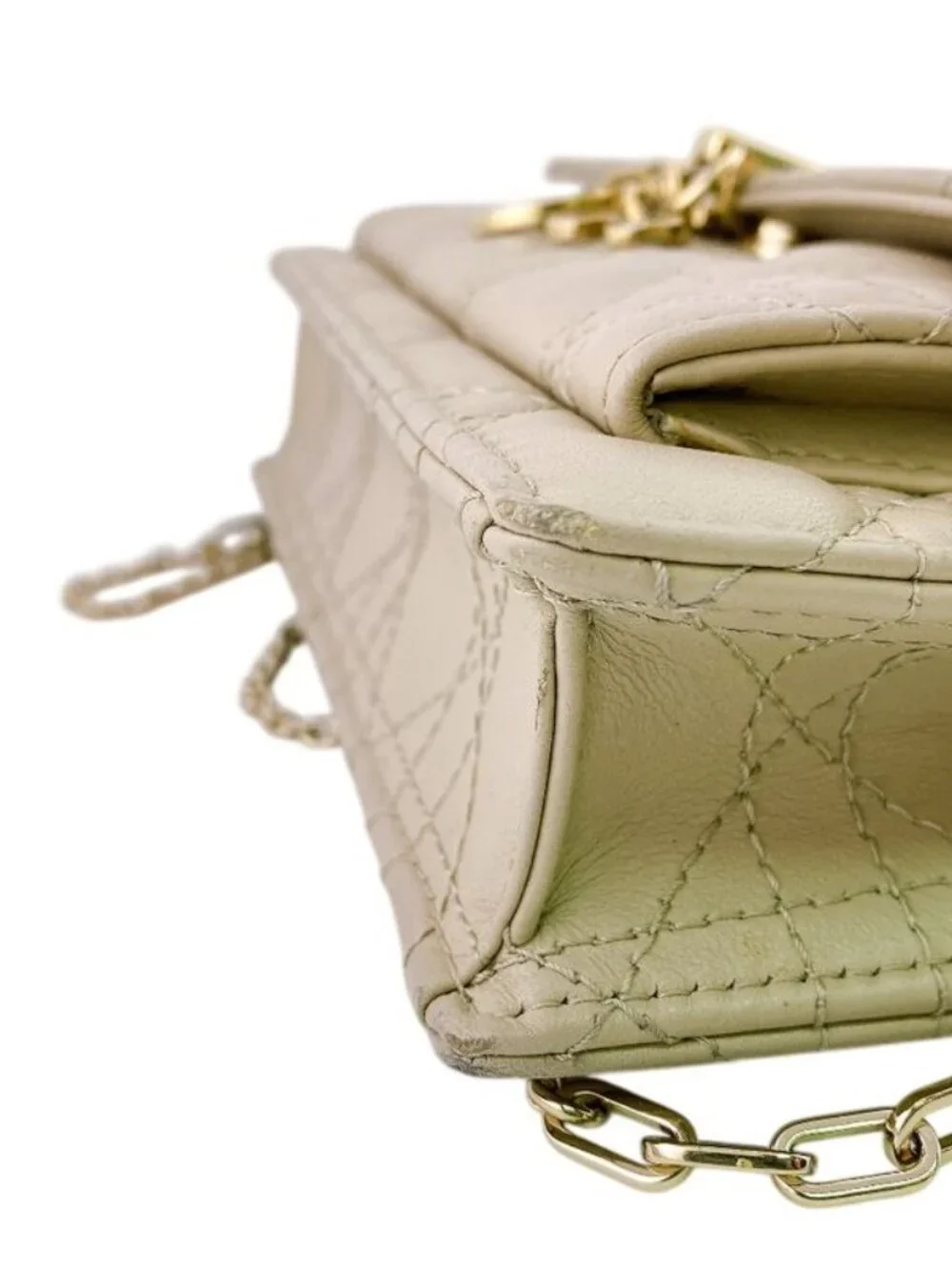 Dior Lady Logo Leather Wallet Chain Beige Handbag